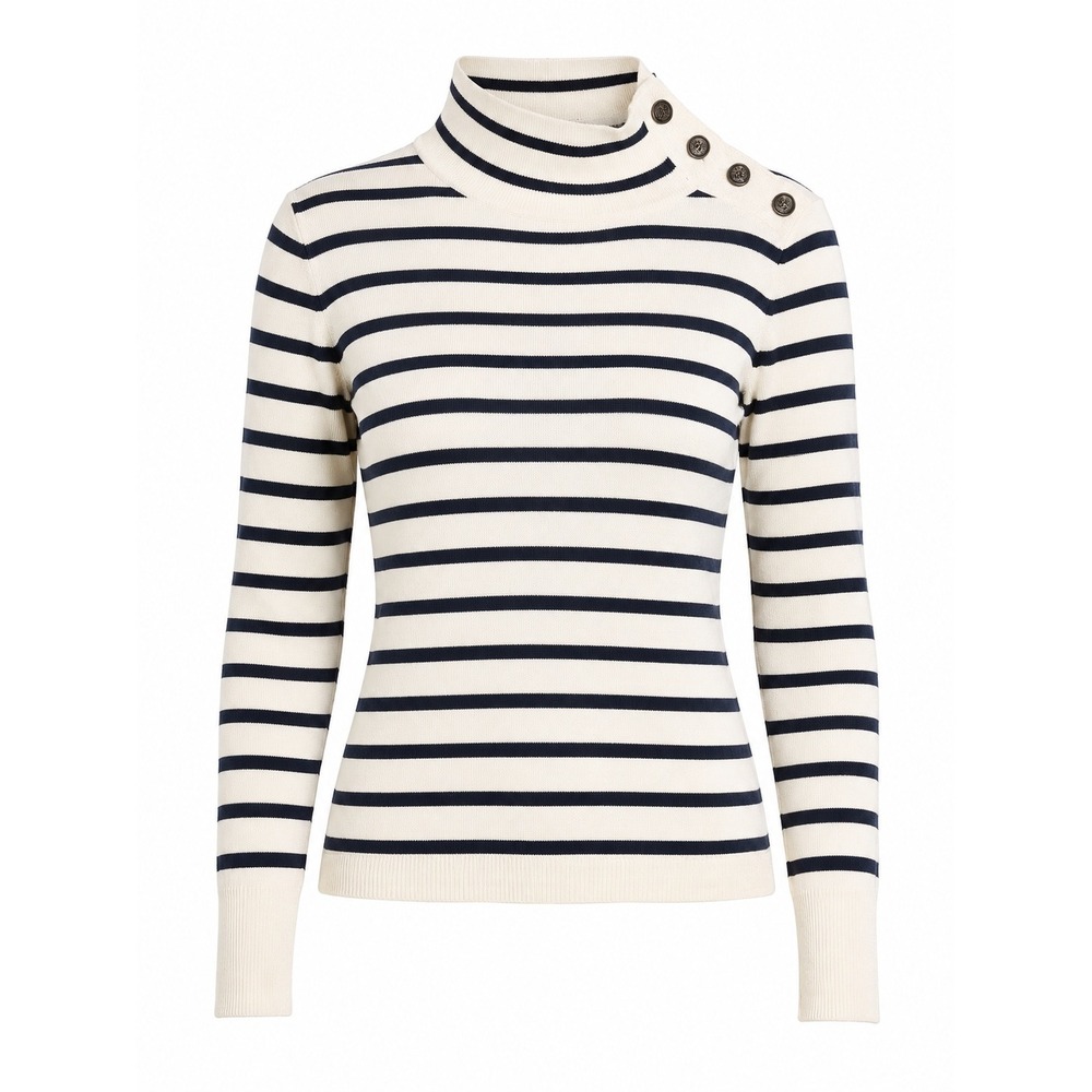 J.Crew Womens Small Merino Wool Blend Striped Button Shoulder Turtleneck Sweater